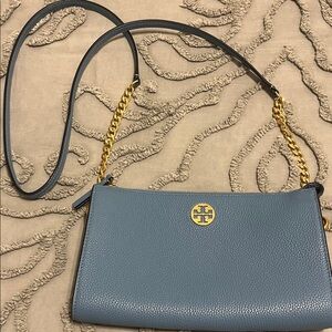 Tory Burch Slate Blue Crossbody Bag with Gold Chain